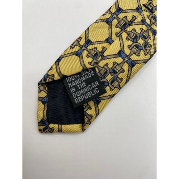 Claybrooke Men's Pure Silk Tie Necktie Yellow Horseshoe Geometric Barn Wedding - Picture 6 of 7